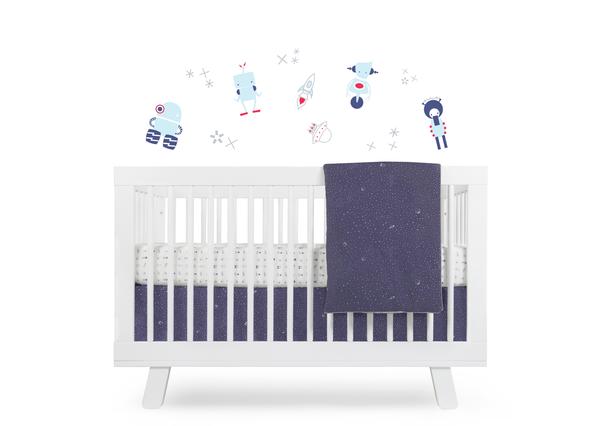 T8250,Galaxy 5-Piece Set Sheet  Skirt  Play Blanket  Pad Cover & Wall Decal
