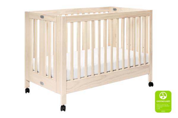 Babyletto Maki Full-Size Folding Crib with Toddler Bed Conversion Kit in Washed Natural