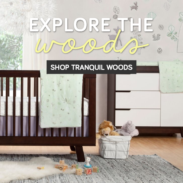 babyletto explore the woods tranquil woods bedding